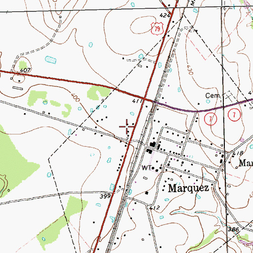 Topographic Map of Marquez Post Office, TX
