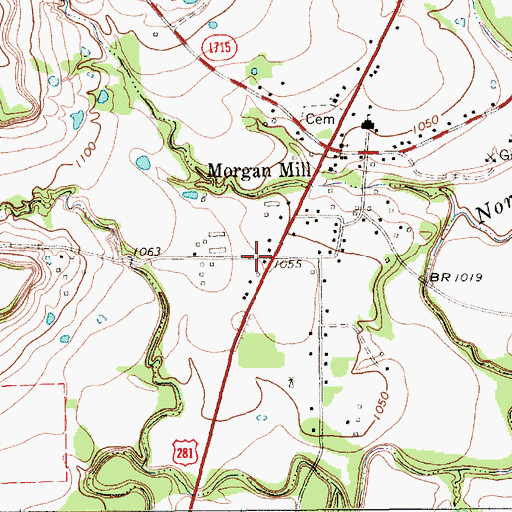 Topographic Map of Morgan Mill Post Office, TX