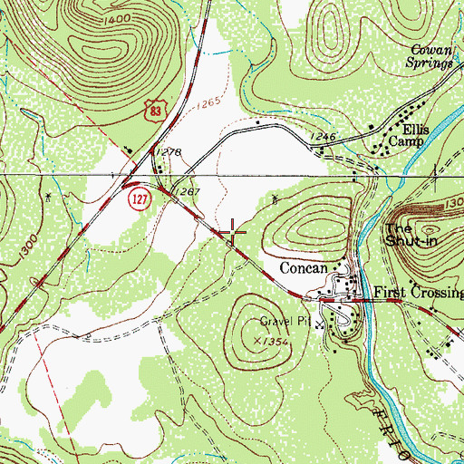 Topographic Map of Concan Post Office, TX