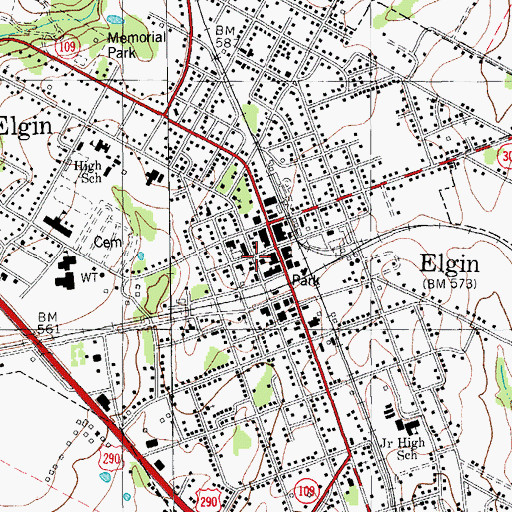 Topographic Map of Elgin Post Office, TX