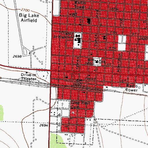 Topographic Map of Big Lake Post Office, TX