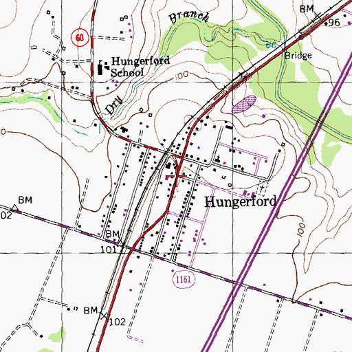 Topographic Map of Hungerford Post Office, TX