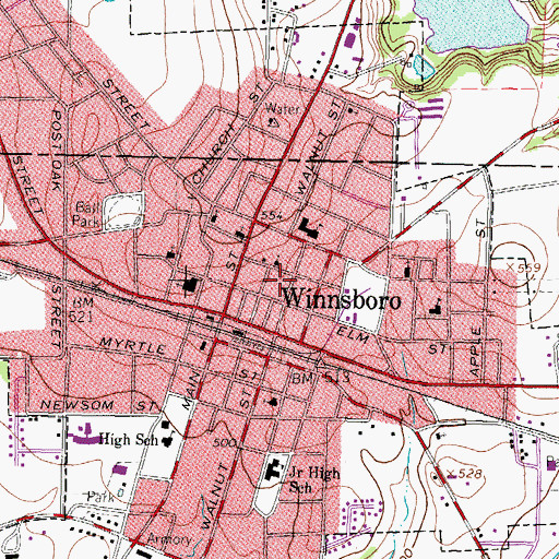 Topographic Map of Winnsboro Post Office, TX
