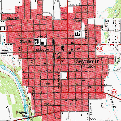 Topographic Map of Seymour Post Office, TX