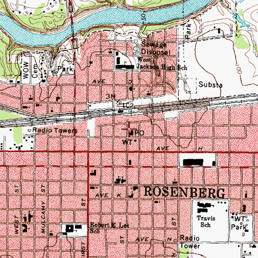 Topographic Map of Rosenberg Post Office, TX
