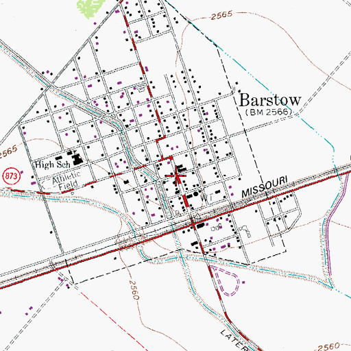 Topographic Map of Barstow Post Office, TX