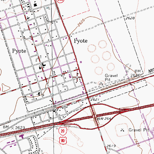 Topographic Map of Pyote Post Office, TX