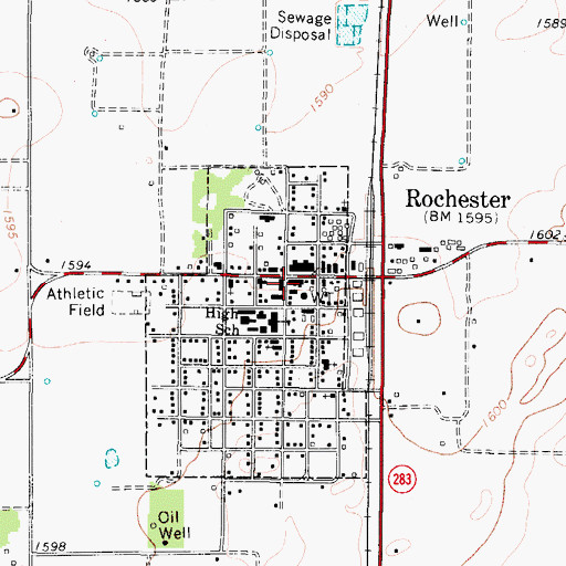 Topographic Map of Rochester Post Office, TX