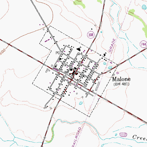 Topographic Map of Malone Post Office, TX