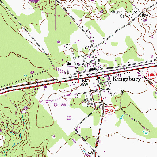 Topographic Map of Kingsbury Post Office, TX