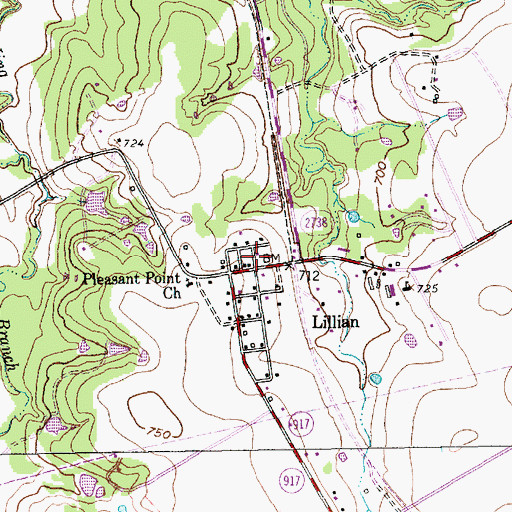 Topographic Map of Lillian Post Office, TX