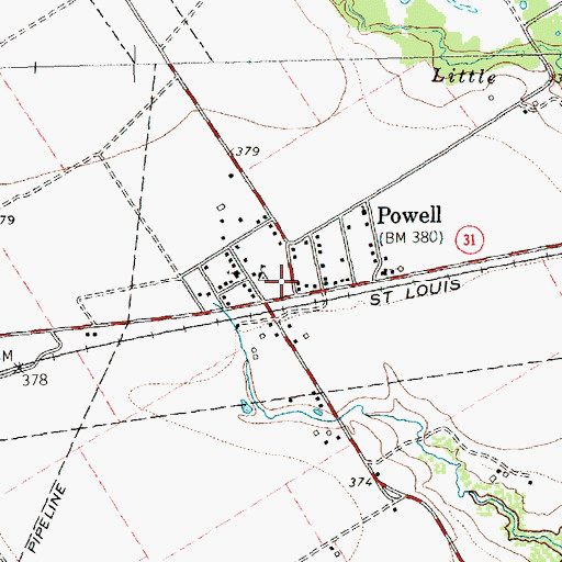 Topographic Map of Powell Post Office, TX