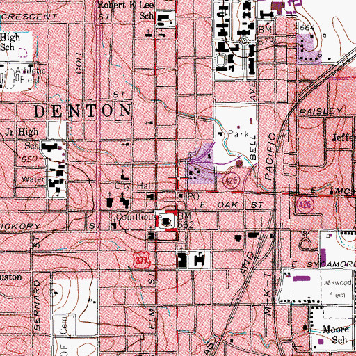 Topographic Map of Denton Post Office, TX