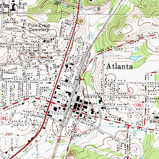 Topographic Map of Atlanta Post Office, TX