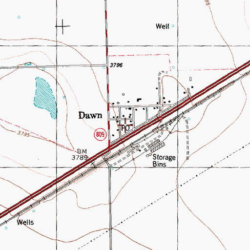 Topographic Map of Dawn Post Office, TX
