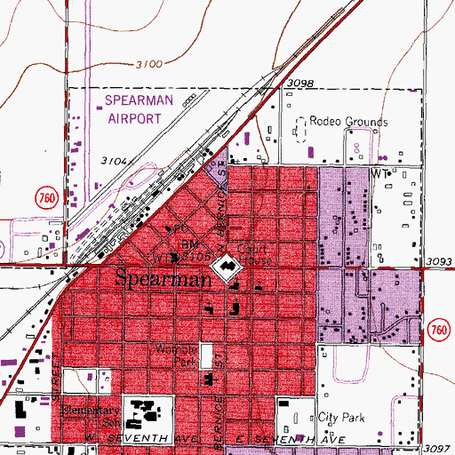 Topographic Map of Spearman Post Office, TX