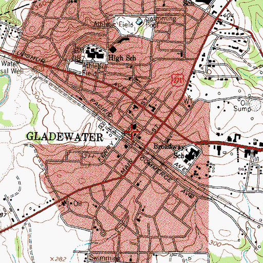 Topographic Map of Gladewater Post Office, TX