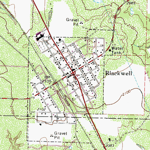 Topographic Map of Blackwell Post Office, TX