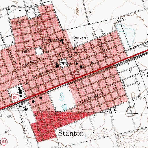 Topographic Map of Stanton Post Office, TX