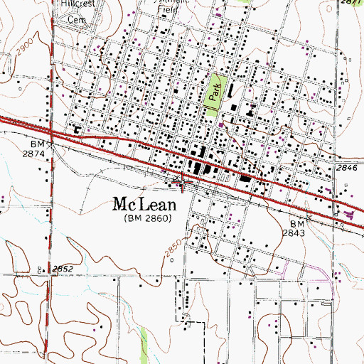 Topographic Map of McLean Post Office, TX