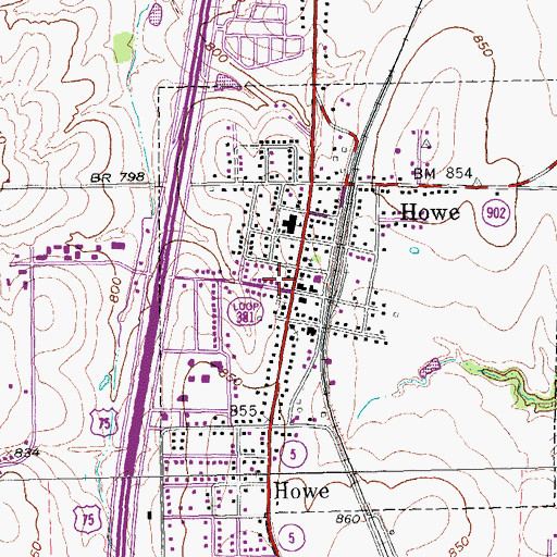Topographic Map of Howe Post Office, TX