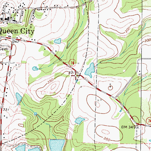 Topographic Map of Queen City Post Office, TX