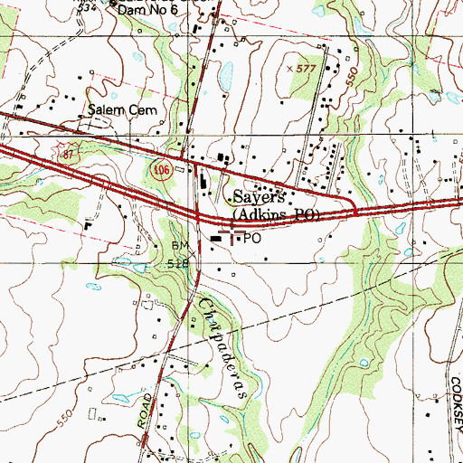 Topographic Map of Adkins Post Office, TX