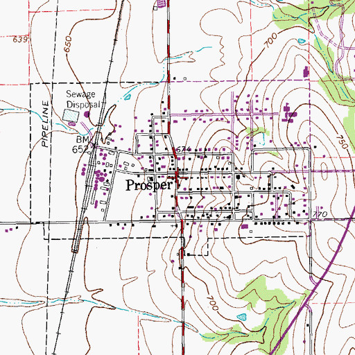 Topographic Map of Prosper Post Office, TX