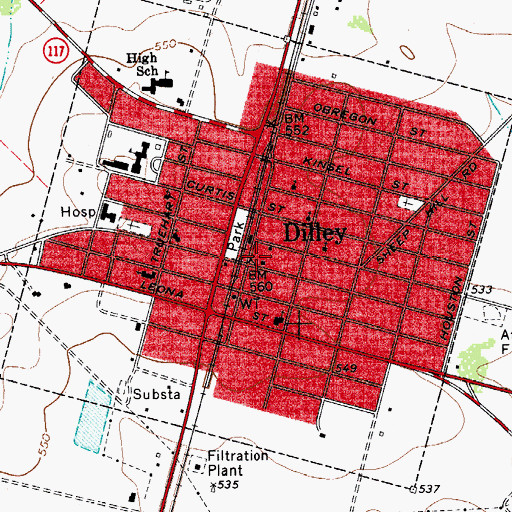 Topographic Map of Dilley Post Office, TX