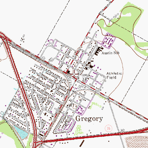 Topographic Map of Gregory Post Office, TX