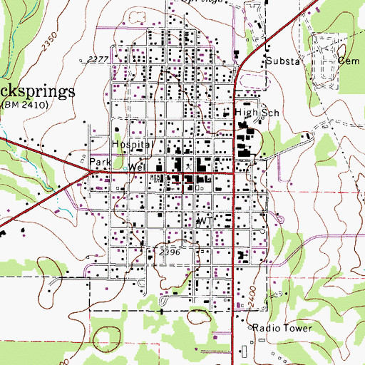 Topographic Map of Rocksprings Post Office, TX
