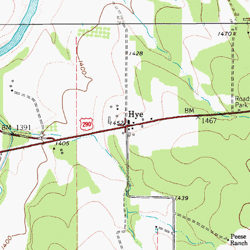 Topographic Map of Hye Post Office, TX