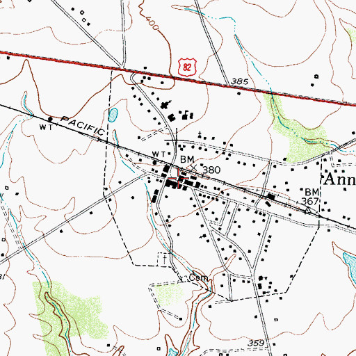 Topographic Map of Annona Post Office, TX