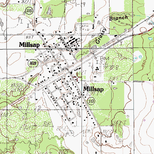 Topographic Map of Millsap Post Office, TX