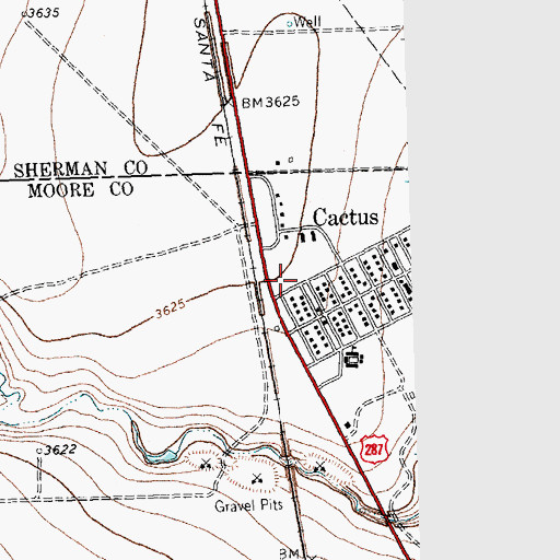 Topographic Map of Cactus Post Office, TX