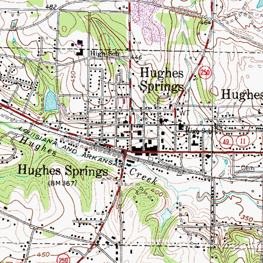Topographic Map of Hughes Springs Post Office, TX