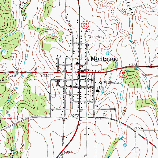 Topographic Map of Montague Post Office, TX