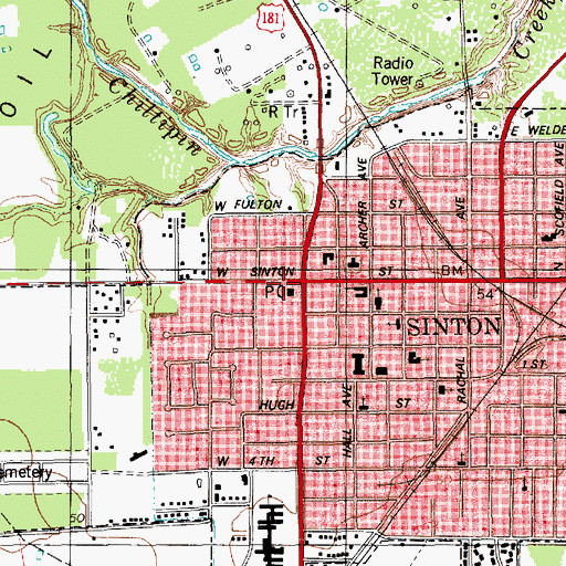 Topographic Map of Sinton Post Office, TX