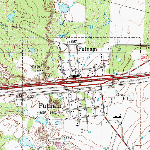 Topographic Map of Putnam Post Office, TX