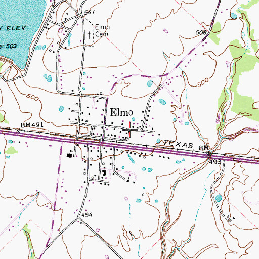 Topographic Map of Elmo Post Office, TX