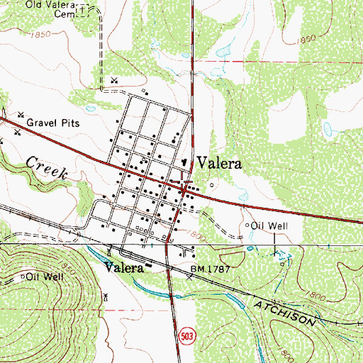 Topographic Map of Valera Post Office, TX