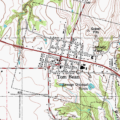 Topographic Map of Tom Bean Post Office, TX