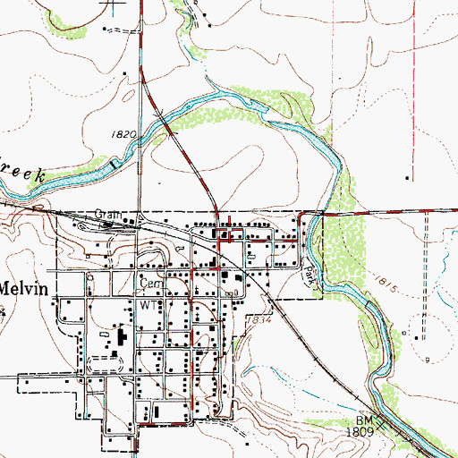 Topographic Map of Melvin Post Office, TX