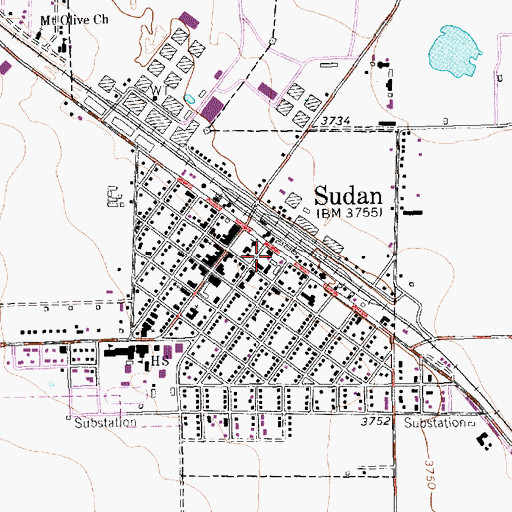 Topographic Map of Sudan Post Office, TX