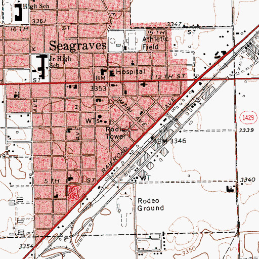 Topographic Map of Seagraves Post Office, TX