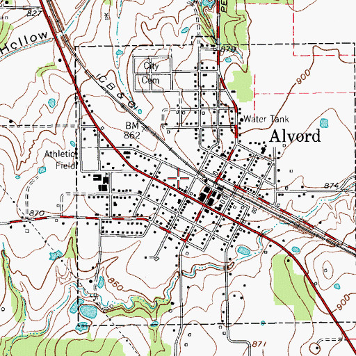 Topographic Map of Alvord Post Office, TX