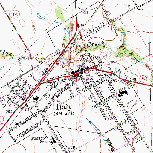 Topographic Map of Italy Post Office, TX