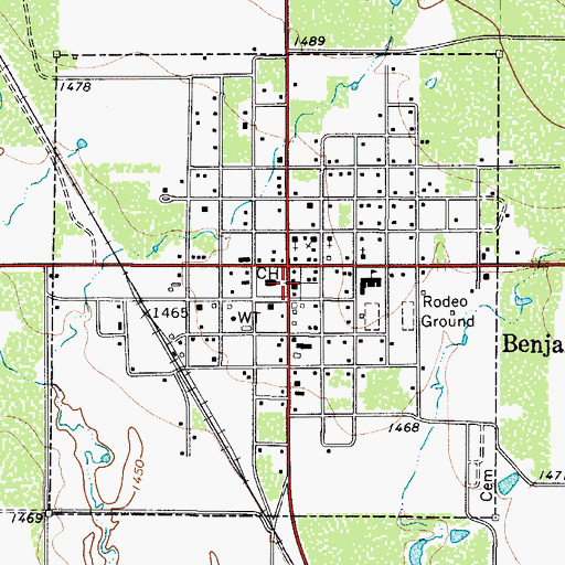 Topographic Map of Benjamin Post Office, TX