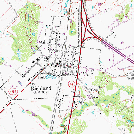 Topographic Map of Richland Springs Post Office, TX