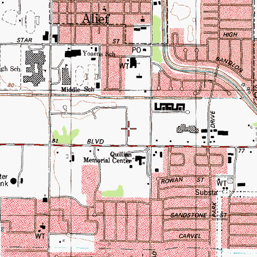 Topographic Map of Alief Post Office, TX
